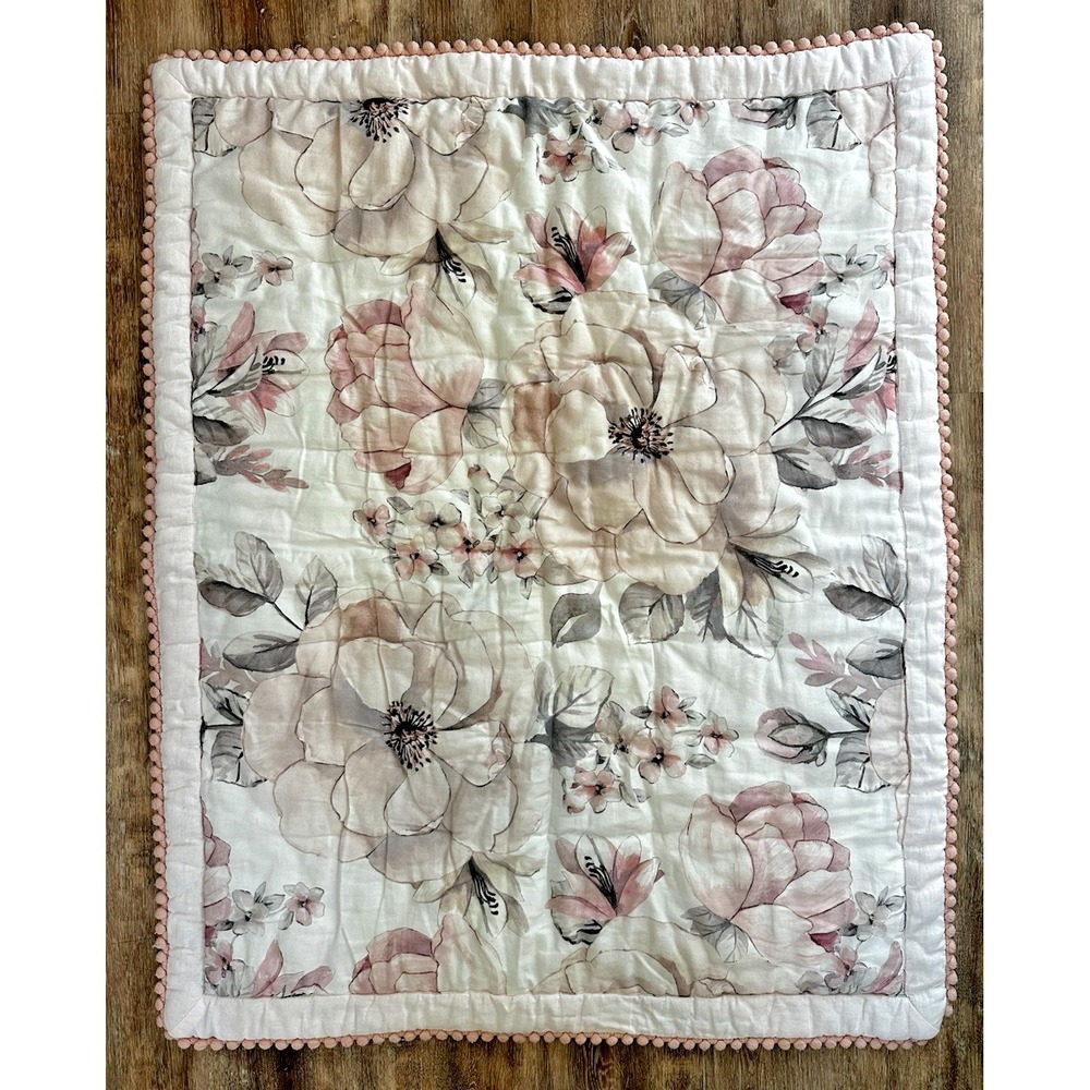 Lambs & Ivy Signature Botanical Baby Quilt Blanket Watercolor Floral Reversible